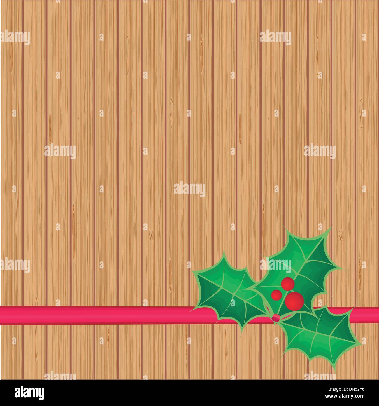 Christmas background with holly berry leaves on dark green background