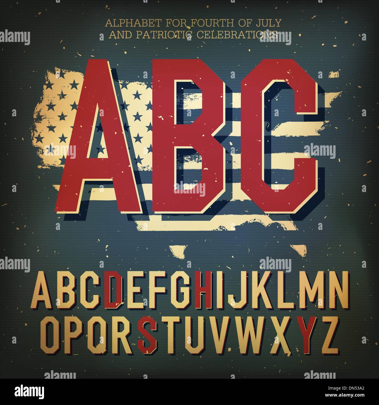 American themed alphabet. With elements for Independence Day, ve ...