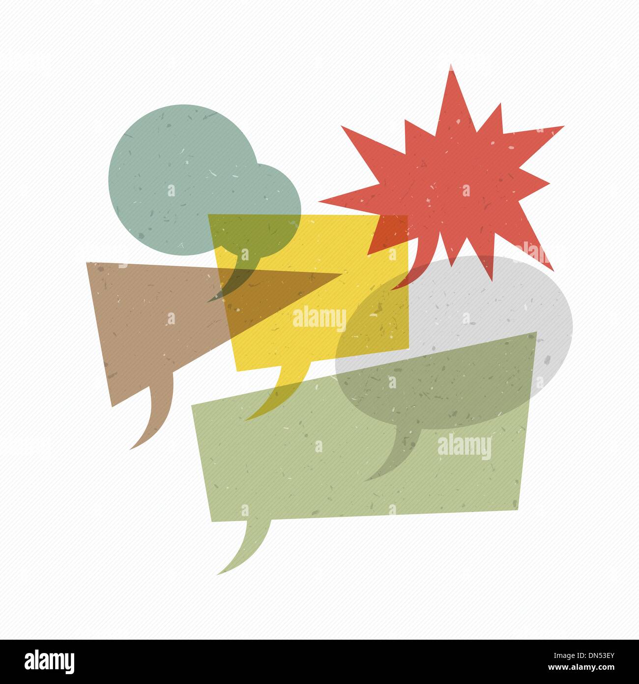 Colorful textured retro speech bubbles on diagonal lines texture Stock Vector