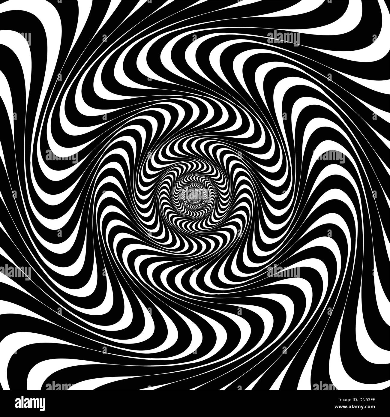 Black and white swirl lines. Optical illusion background, vector Stock Vector