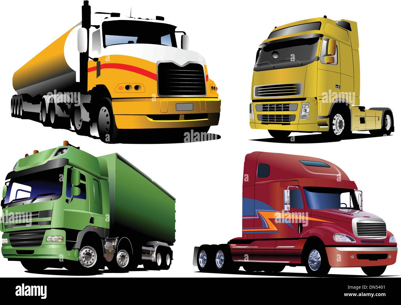 Four   trucks on the road. Vector illustration Stock Vector
