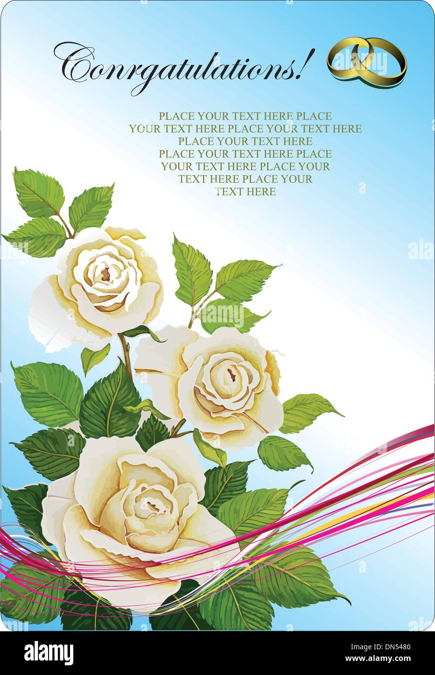 Greeting Wedding card with roses bunch. Vector illustration Stock ...