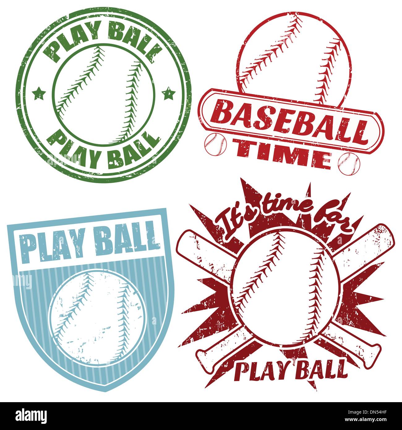 Set of baseball stamps Stock Vector