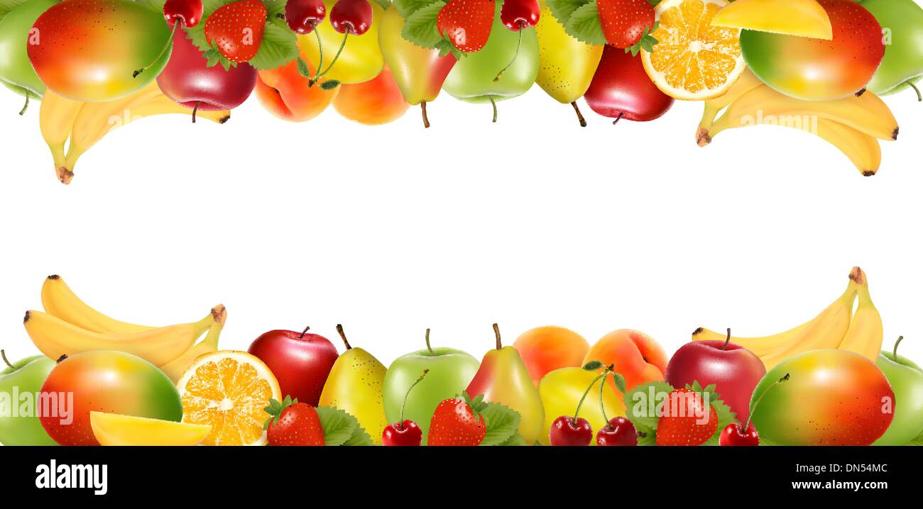 Two borders made of delicious ripe fruit. Vector. Stock Vector