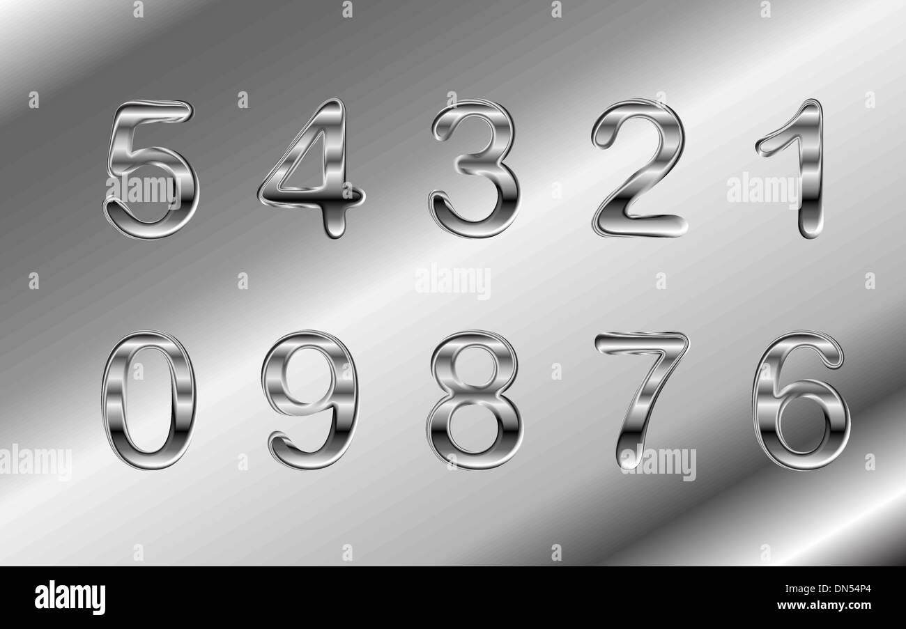 Silver chrome and aluminium vector numbers Stock Vector