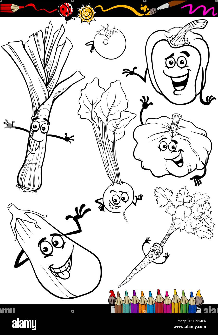 cartoon vegetables set for coloring book Stock Vector Image & Art Alamy