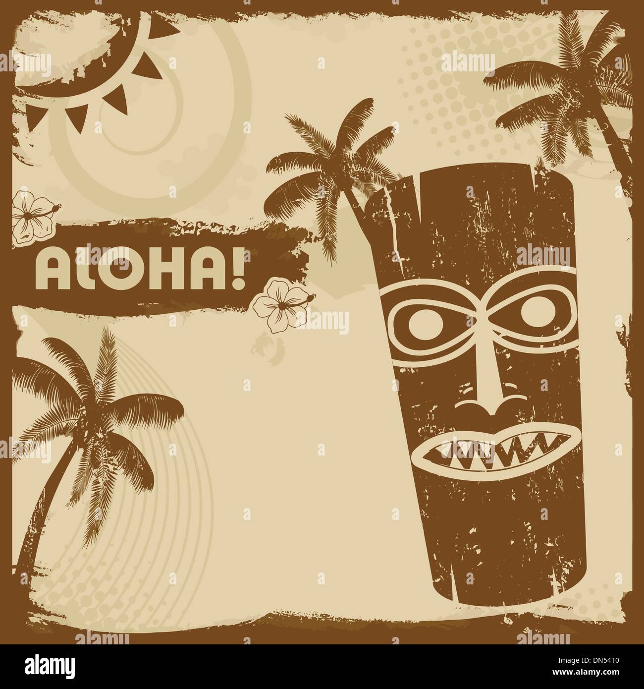 Vintage  flyer with tiki and palms Stock Vector