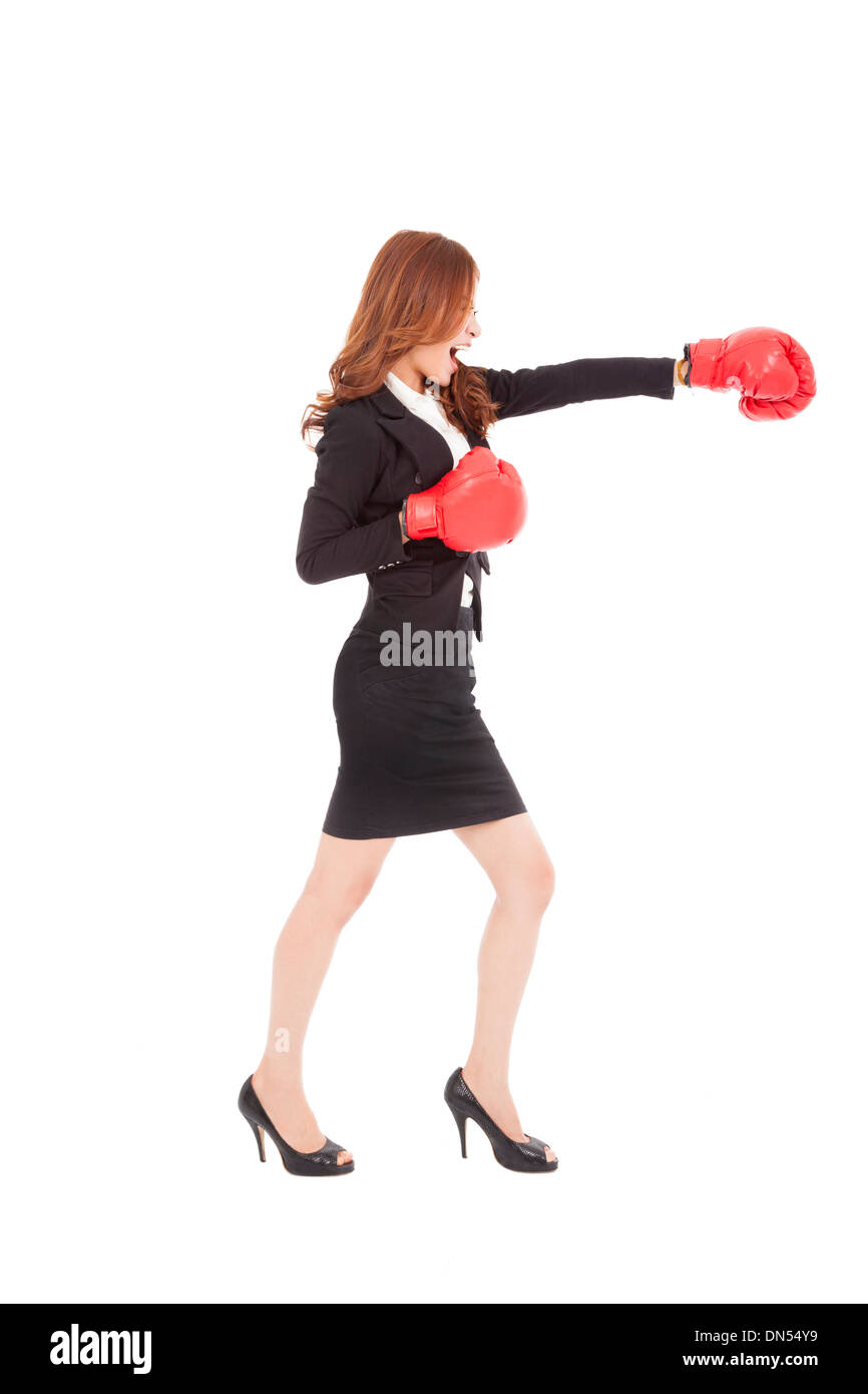 Business woman boxing and competition concept Stock Photo