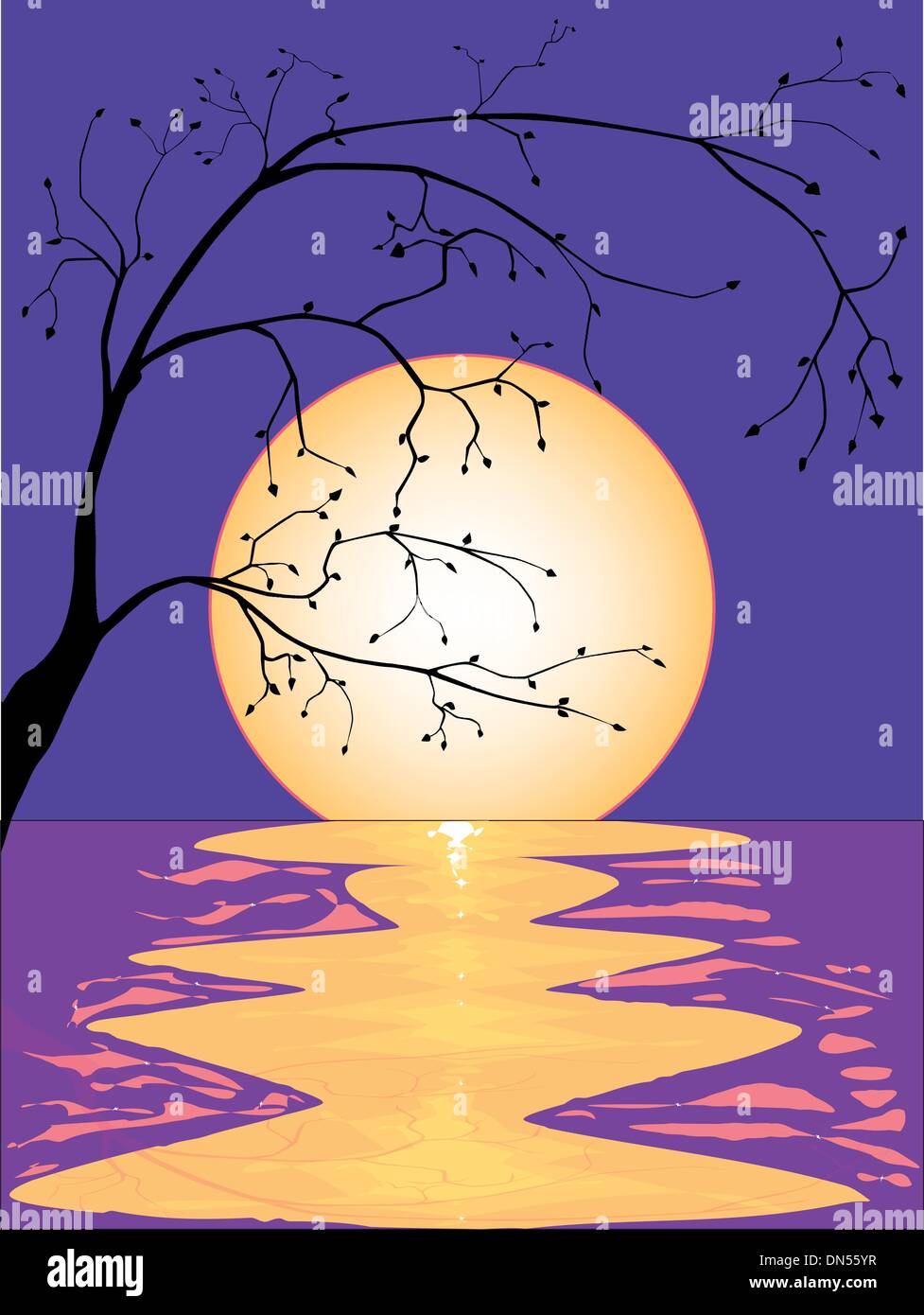 Moonrise Over Water Stock Vector Images Alamy