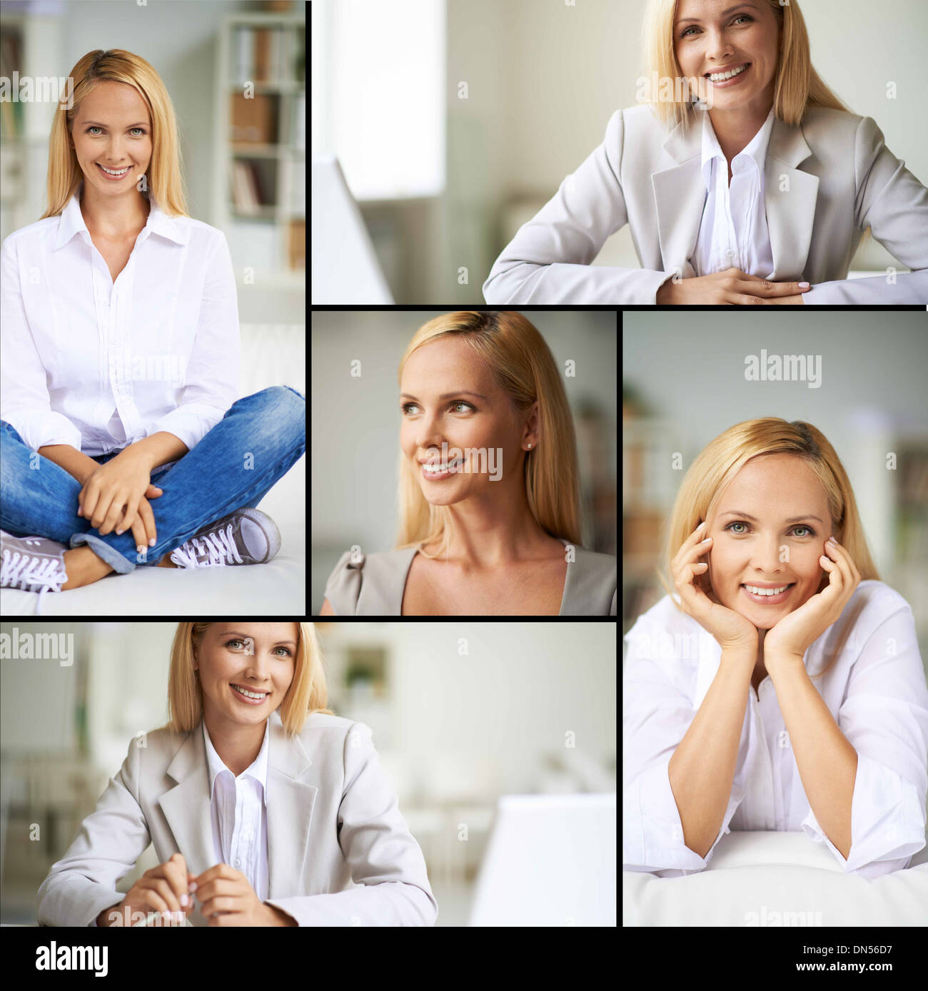 Happy girl posing in front of camera with toothy smile Stock Photo - Alamy