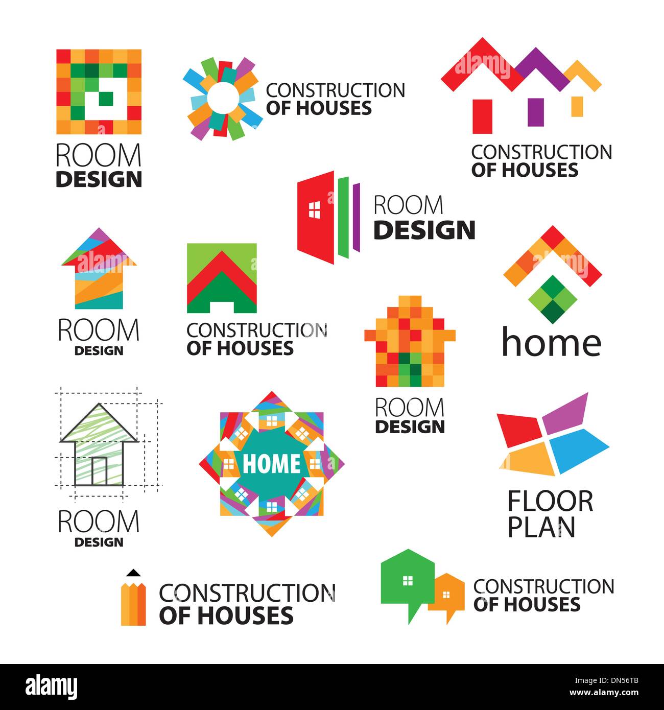 Collection of vector logos construction and repair of buildings Stock Vector
