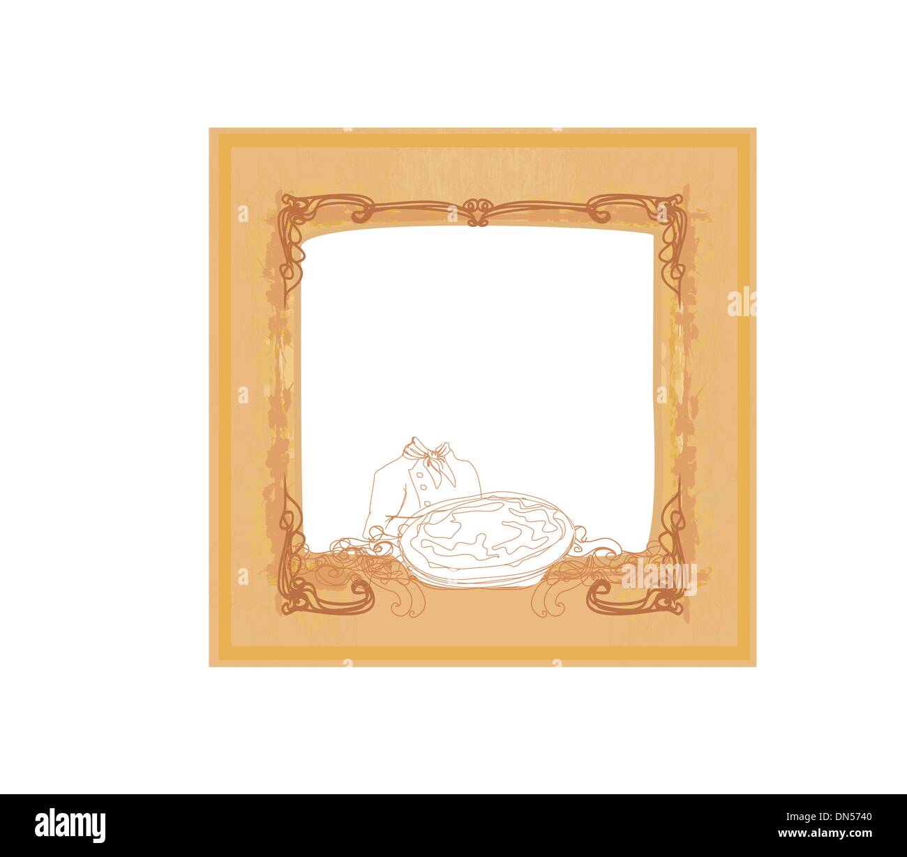 chef with pizza , vintage card Stock Vector