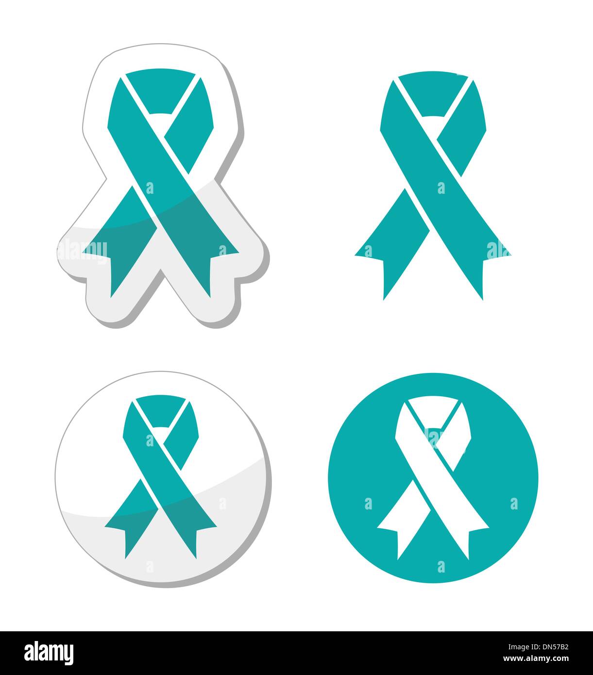 Teal ribbon - ovarian, cervical, and uterine cancers symbol Stock Vector