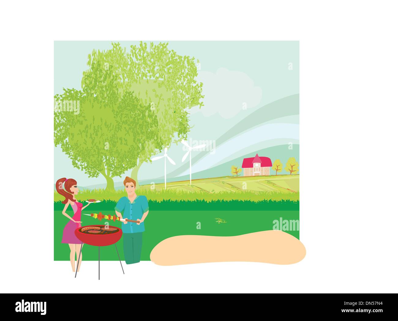 vector illustration of a family having a picnic Stock Vector