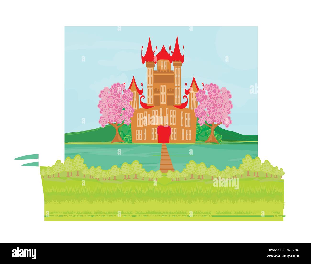 brown princess castle on the river Stock Vector