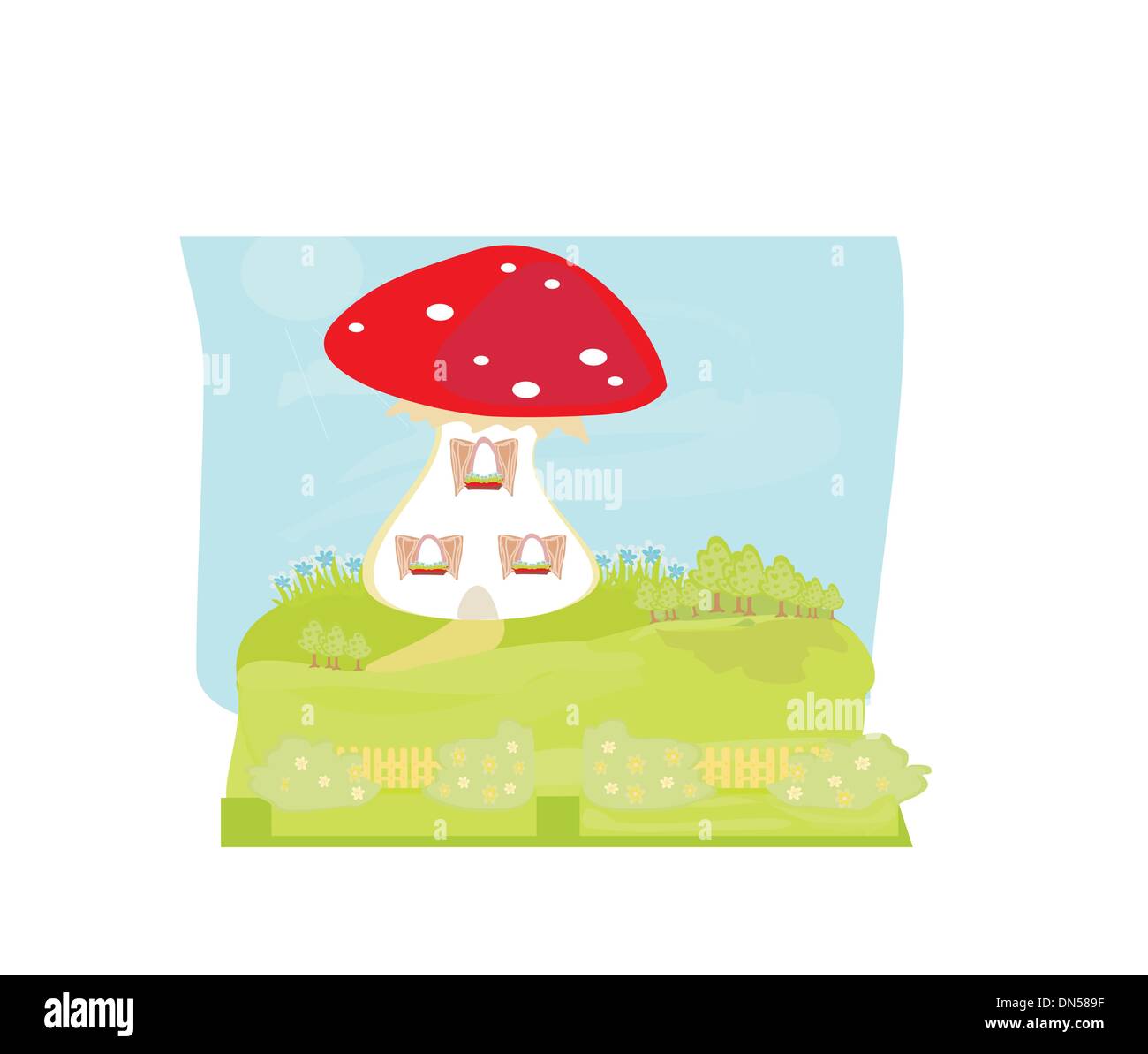 funny cartoon mushroom house Stock Vector