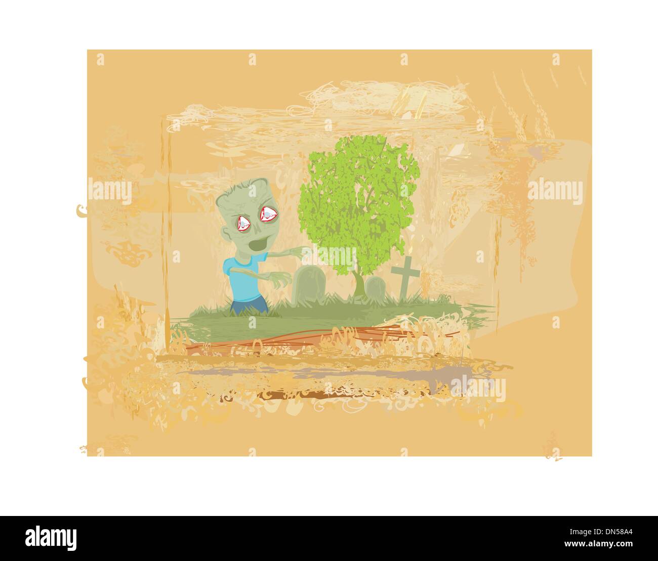 zombie coming out of his grave Stock Vector