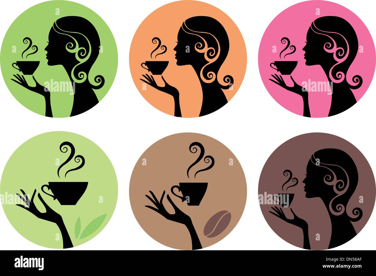 woman drinking coffee and tea, vector Stock Vector