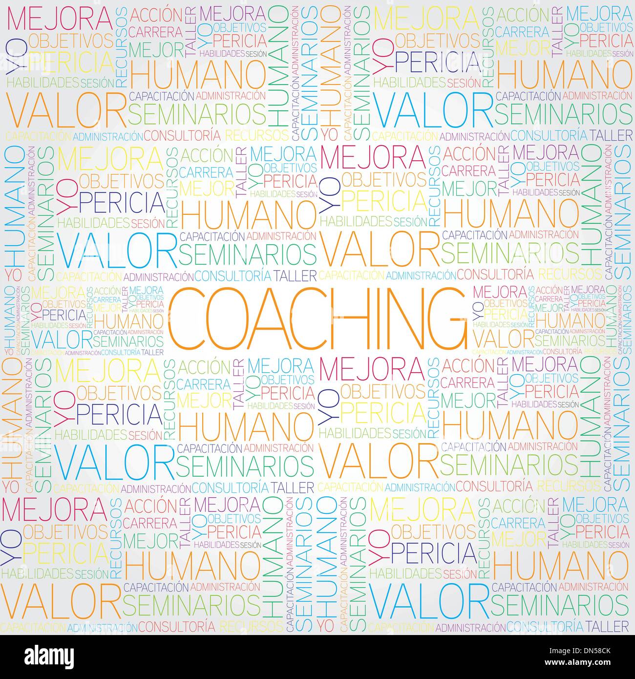 Coaching concept related spanish words in tag cloud Stock Vector Image