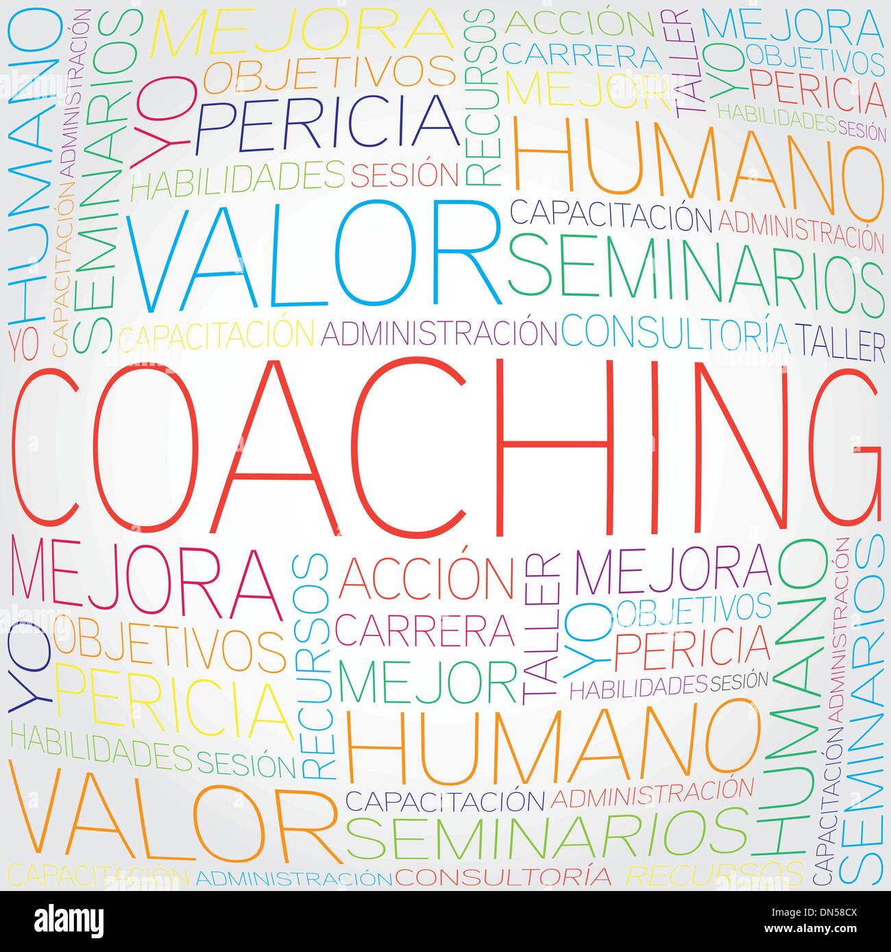Coaching concept related spanish words in tag cloud Stock Vector Image