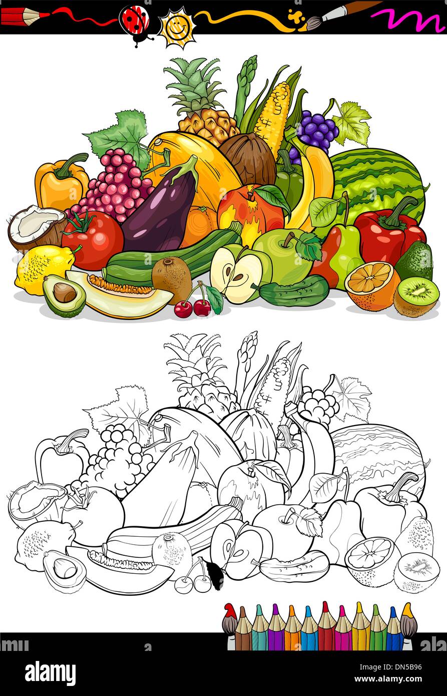 Fruits And Vegetables For Coloring Book Stock Vector Image Art Alamy