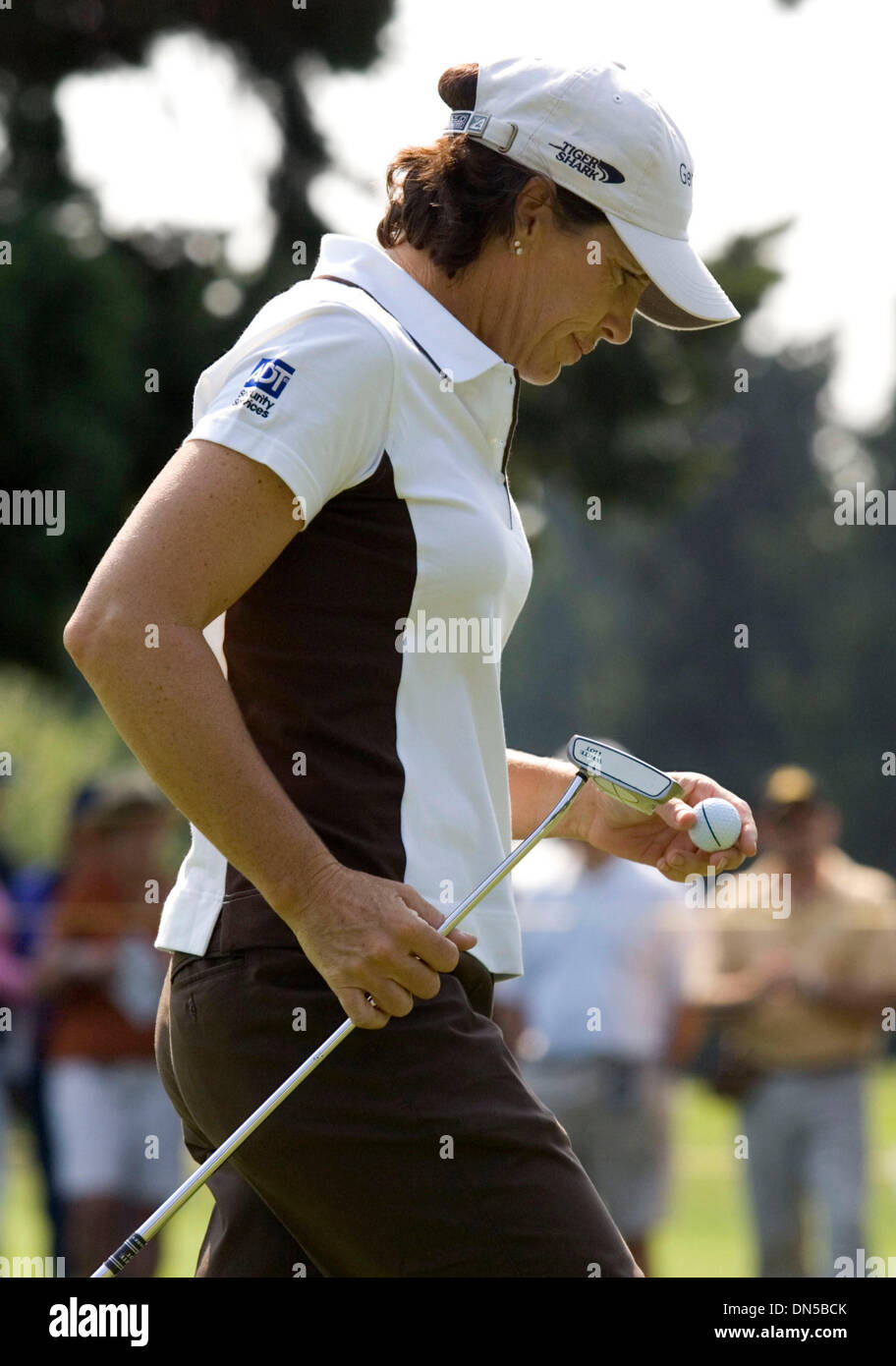 Aug 18, 2006; Portland, OR, USA; JULI INKSTER, from Los Altos, CA, reacts to missing a putt on the 16th hole during the first round of the Safeway Classic at the Columbia-Edgewater Country Club in Portland, Oregon, Friday, August 18, 2006. Inkster finished the day at 71, one under par. Mandatory Credit: Photo by Richard Clement/ZUMA Press. (©) Copyright 2006 by Richard Clement Stock Photo