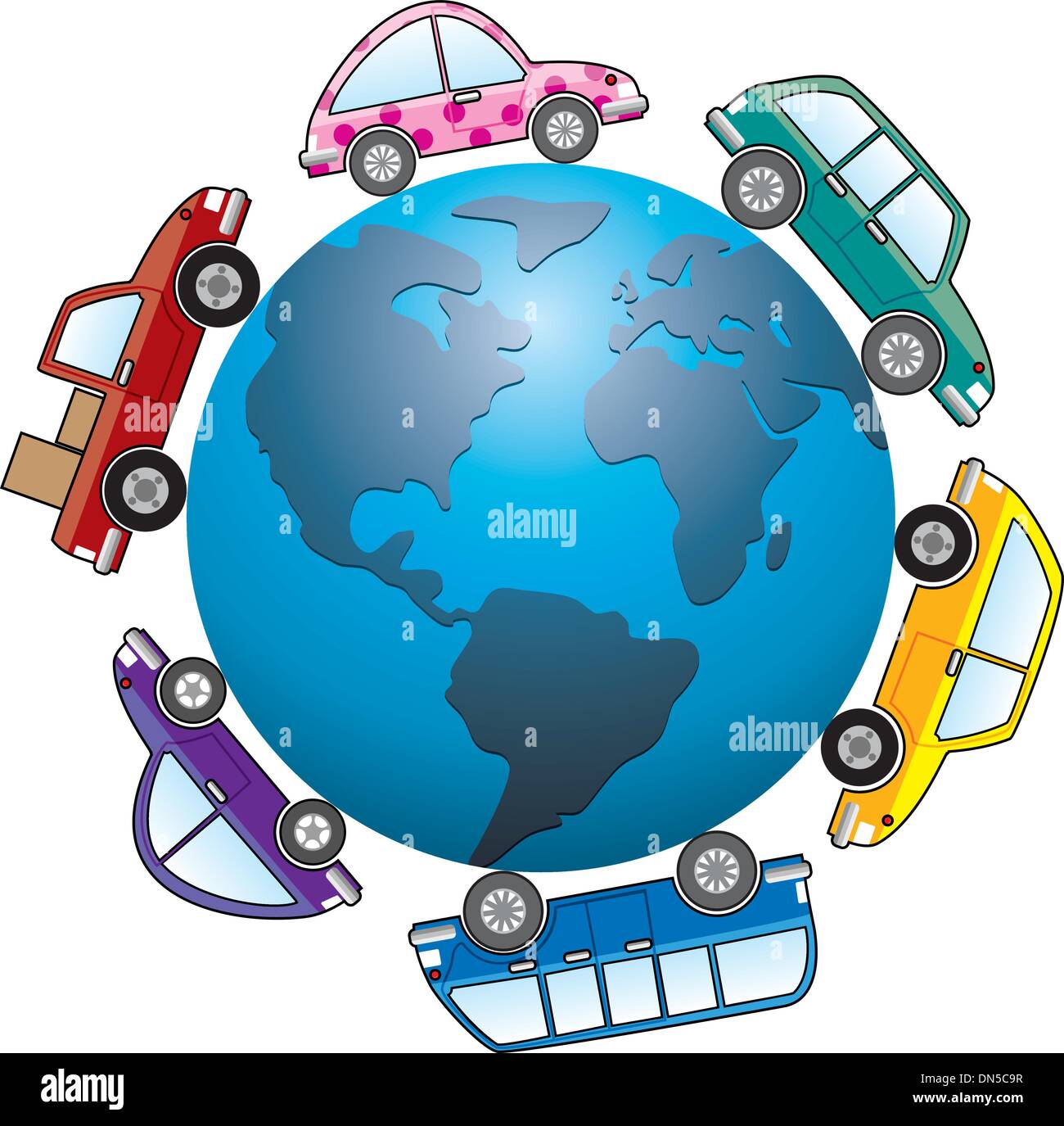 cars around earth globe Stock Vector