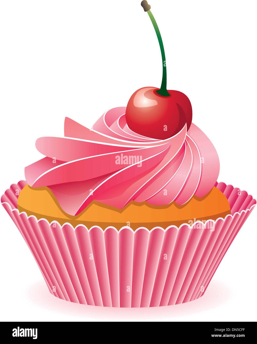 vector pink cupcake with red cherry Stock Vector