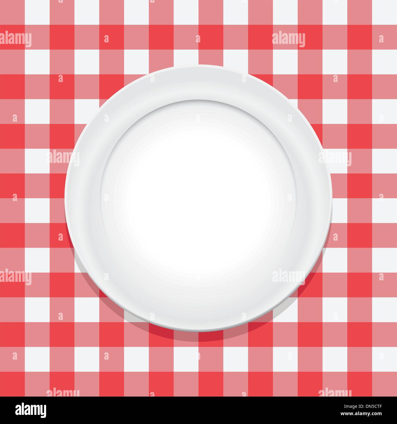vector red picnic tablecloth and empty plate Stock Vector