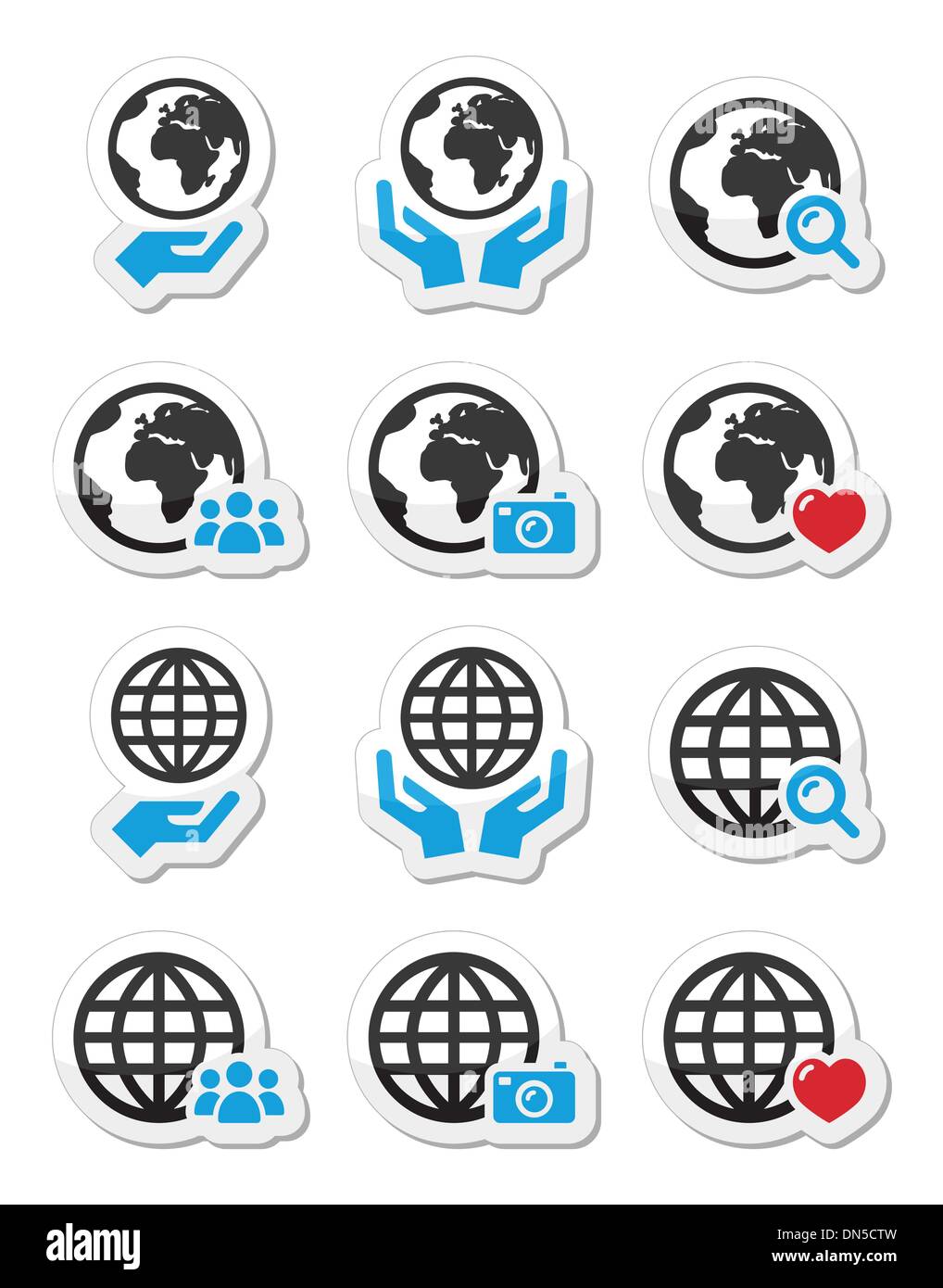 Globe earth with hands vector icons set Stock Vector