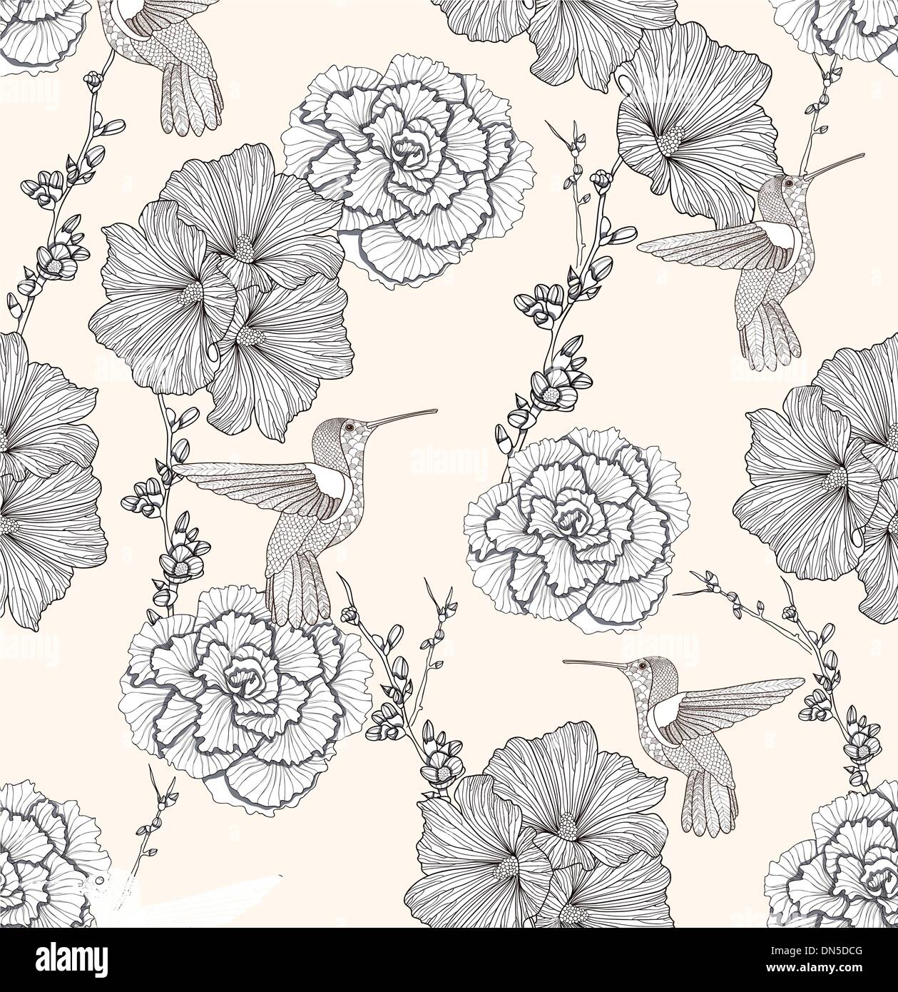 Seamless Pattern With Flowers And Birds Floral Background Stock Vector Image Art Alamy