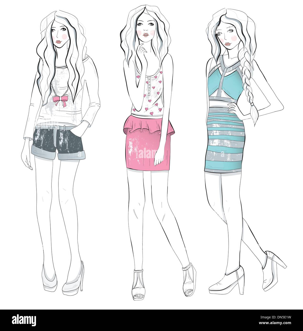 Young fashion girls illustration. Vector illustration Stock Vector ...