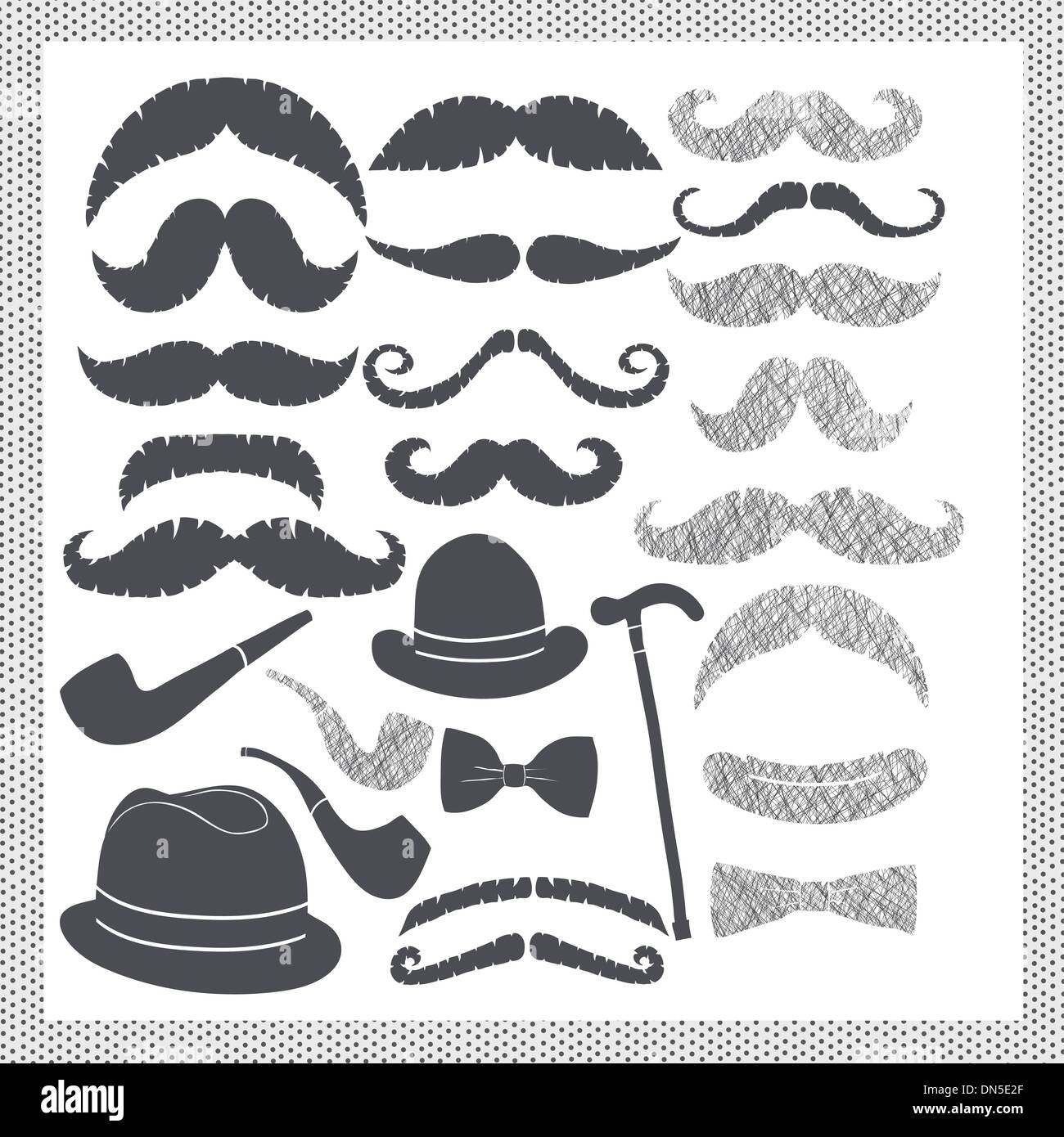 vintage set with mustaches, hats and pipes Stock Vector