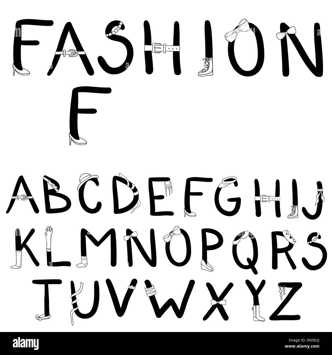 Fashion font. Font with fashion accessories Stock Vector
