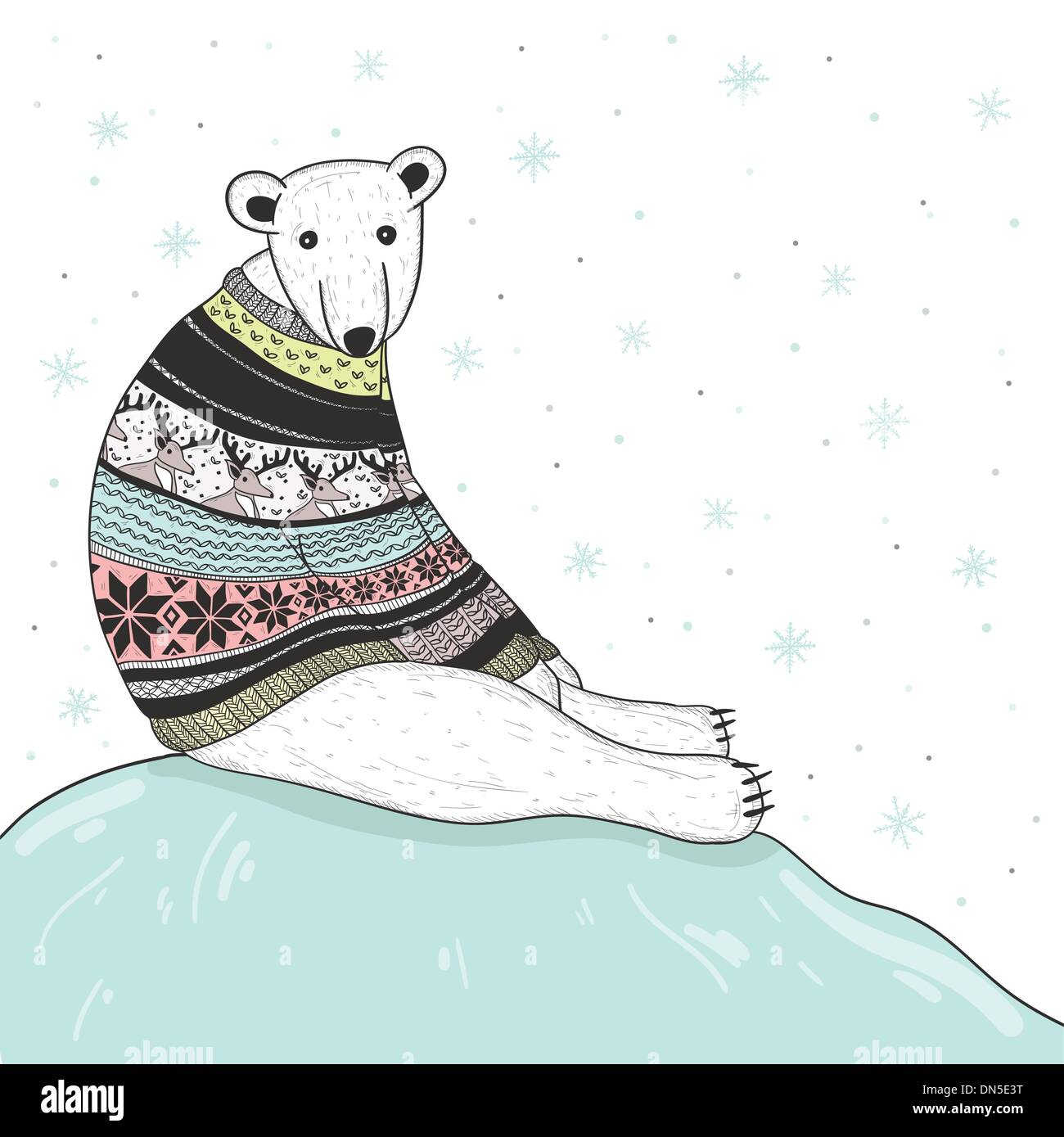 Christmas card with cute polar bear. Stock Vector