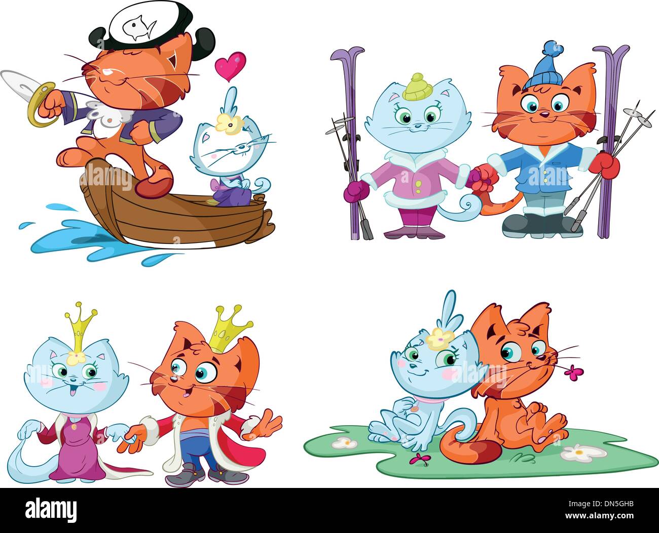 cute red cat on a date vector set Stock Vector