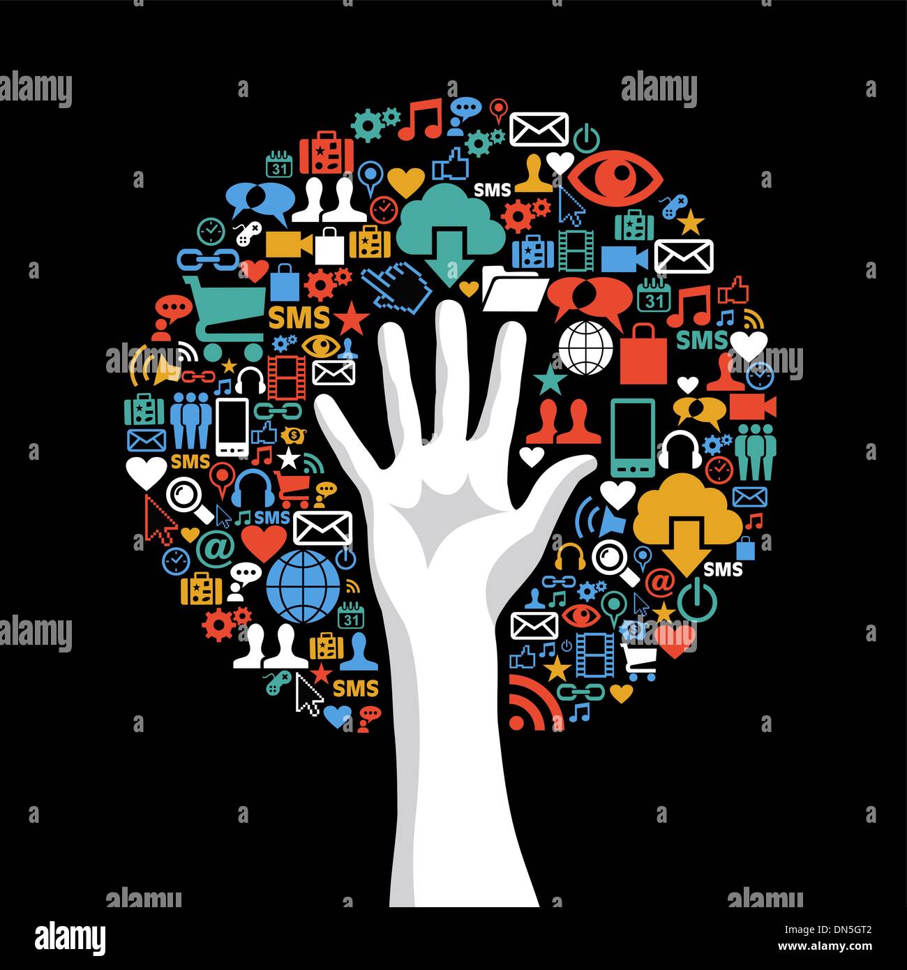 Social media networks hand concept tree Stock Vector