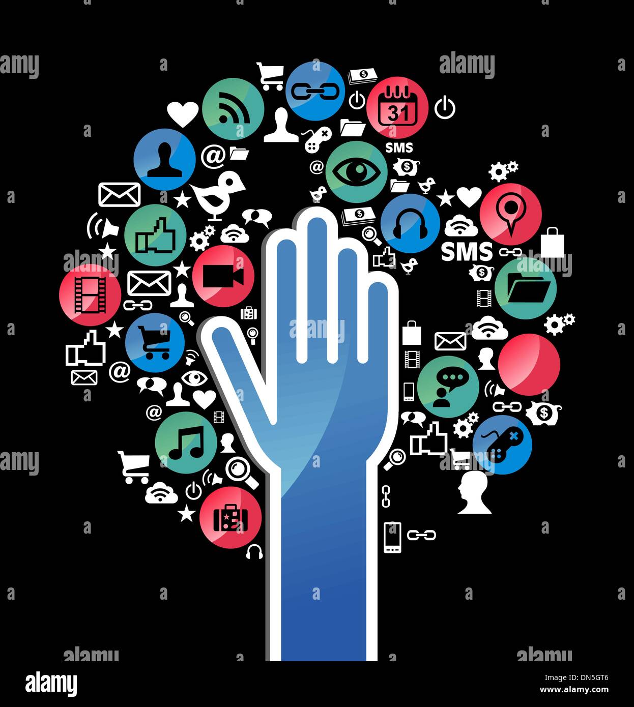 Social media networks hand concept tree Stock Vector