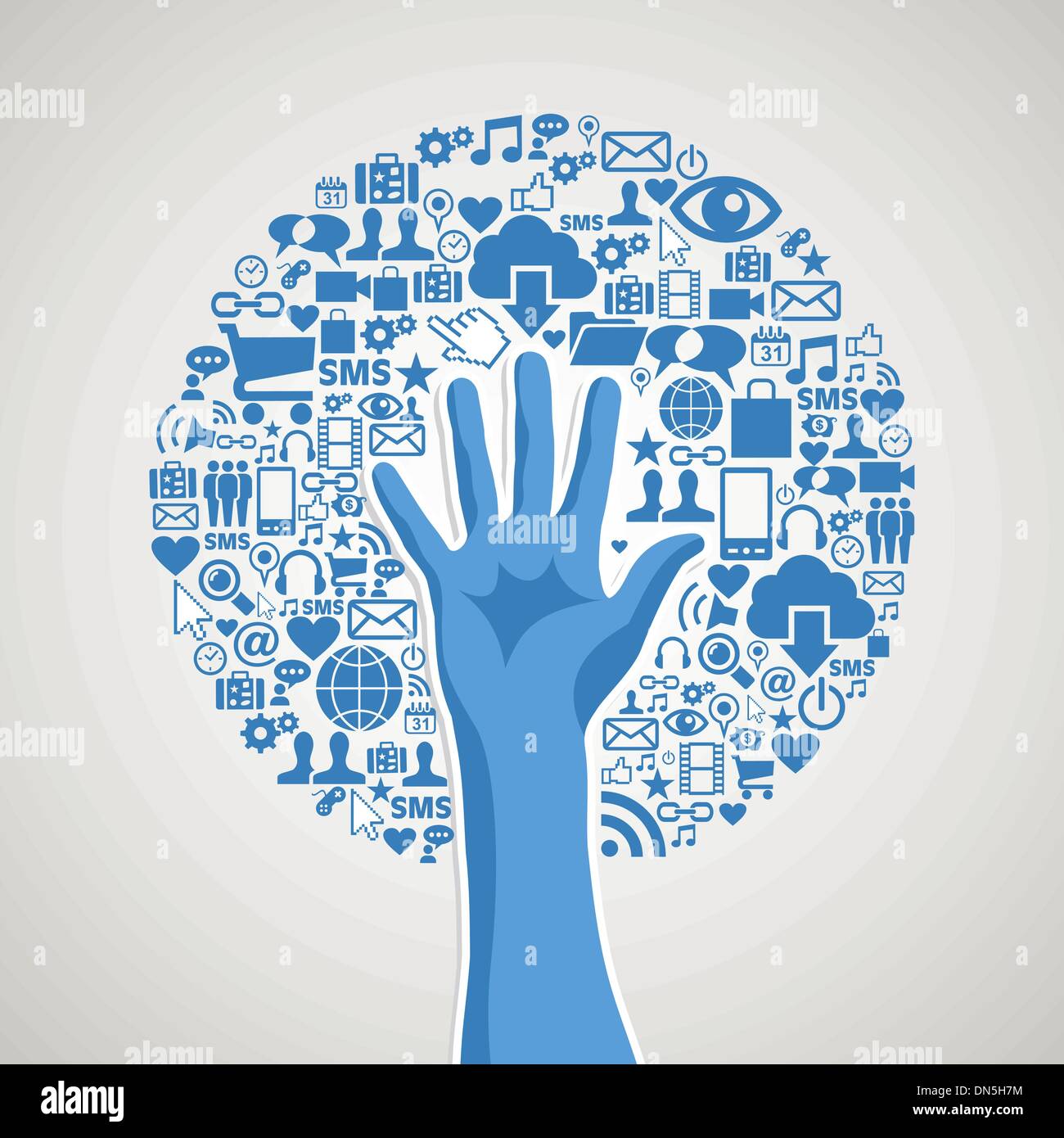 Social media networks hand concept tree Stock Vector