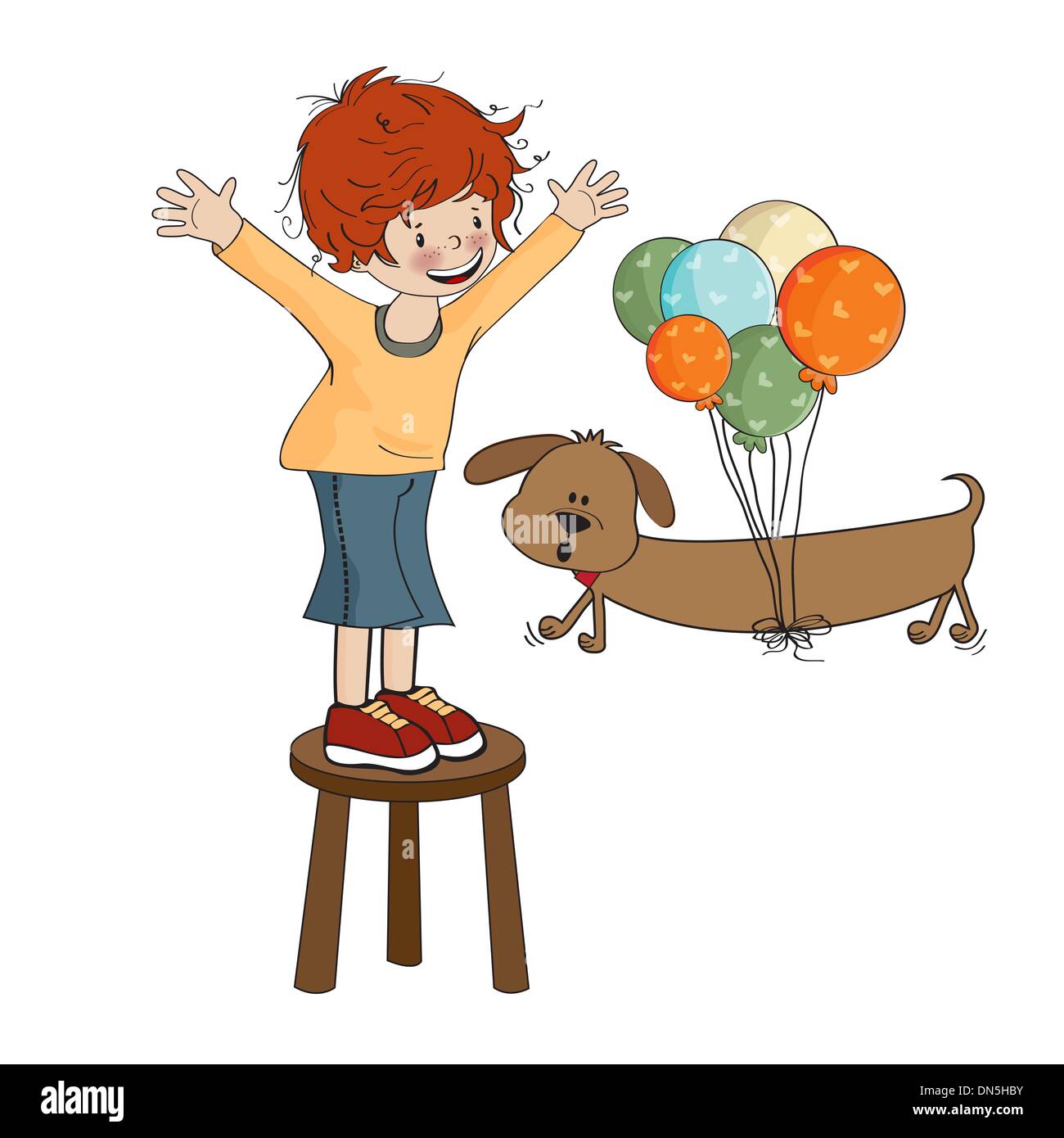 little boy playing with his dog Stock Vector