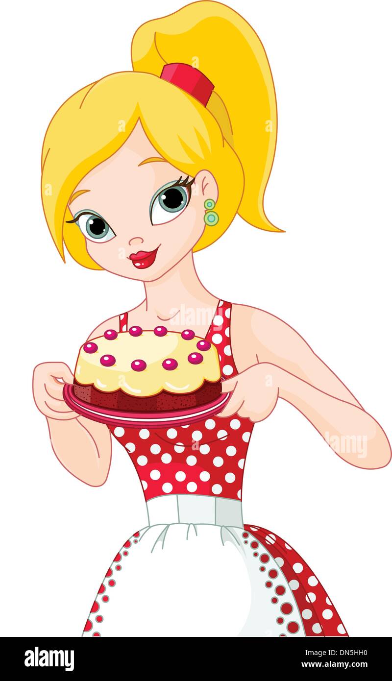 Young Woman Holding Cake Stock Vector