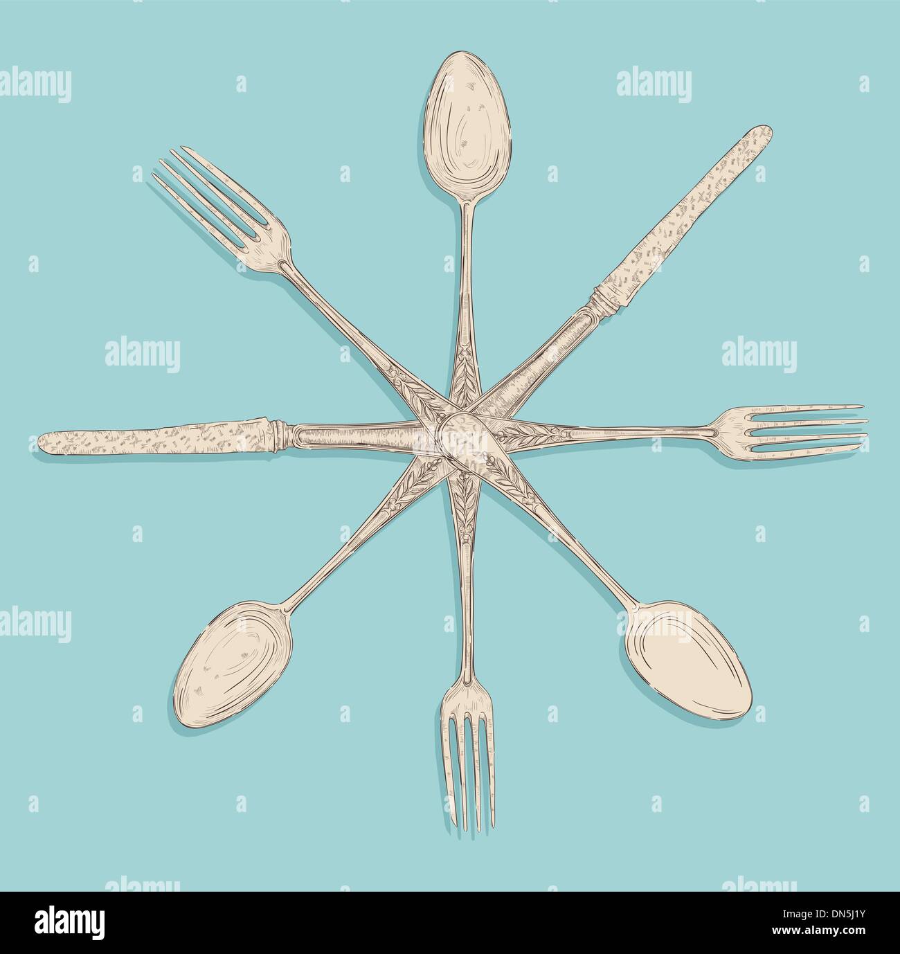 Vintage cutlery drawing Stock Vector Images Alamy