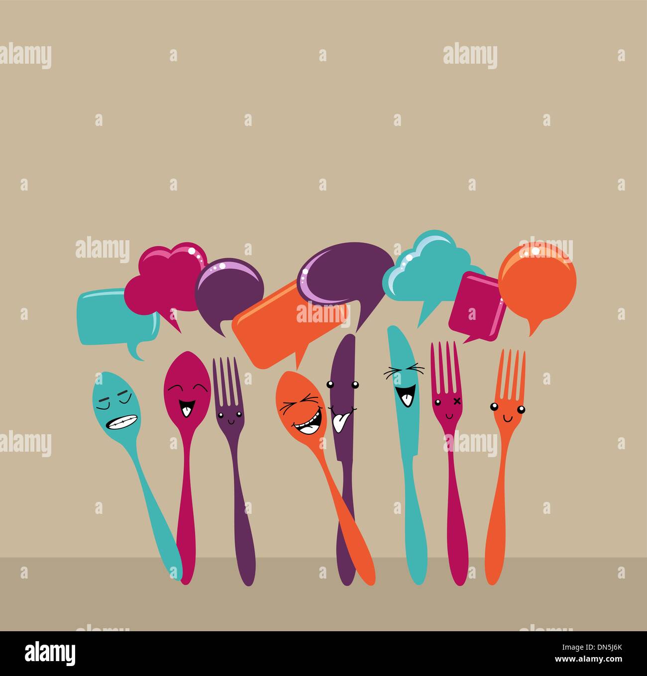 Happy social media kitchen set Stock Vector