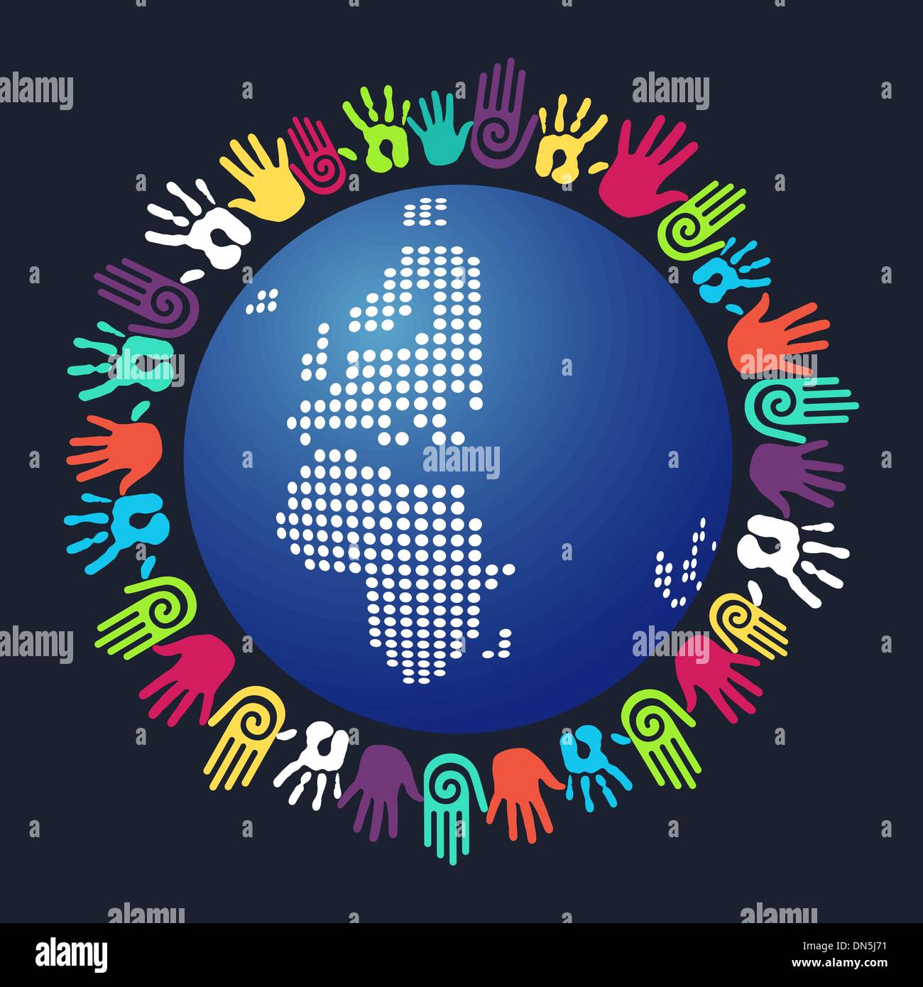 Diversity human hand Europe and Africa map Stock Vector