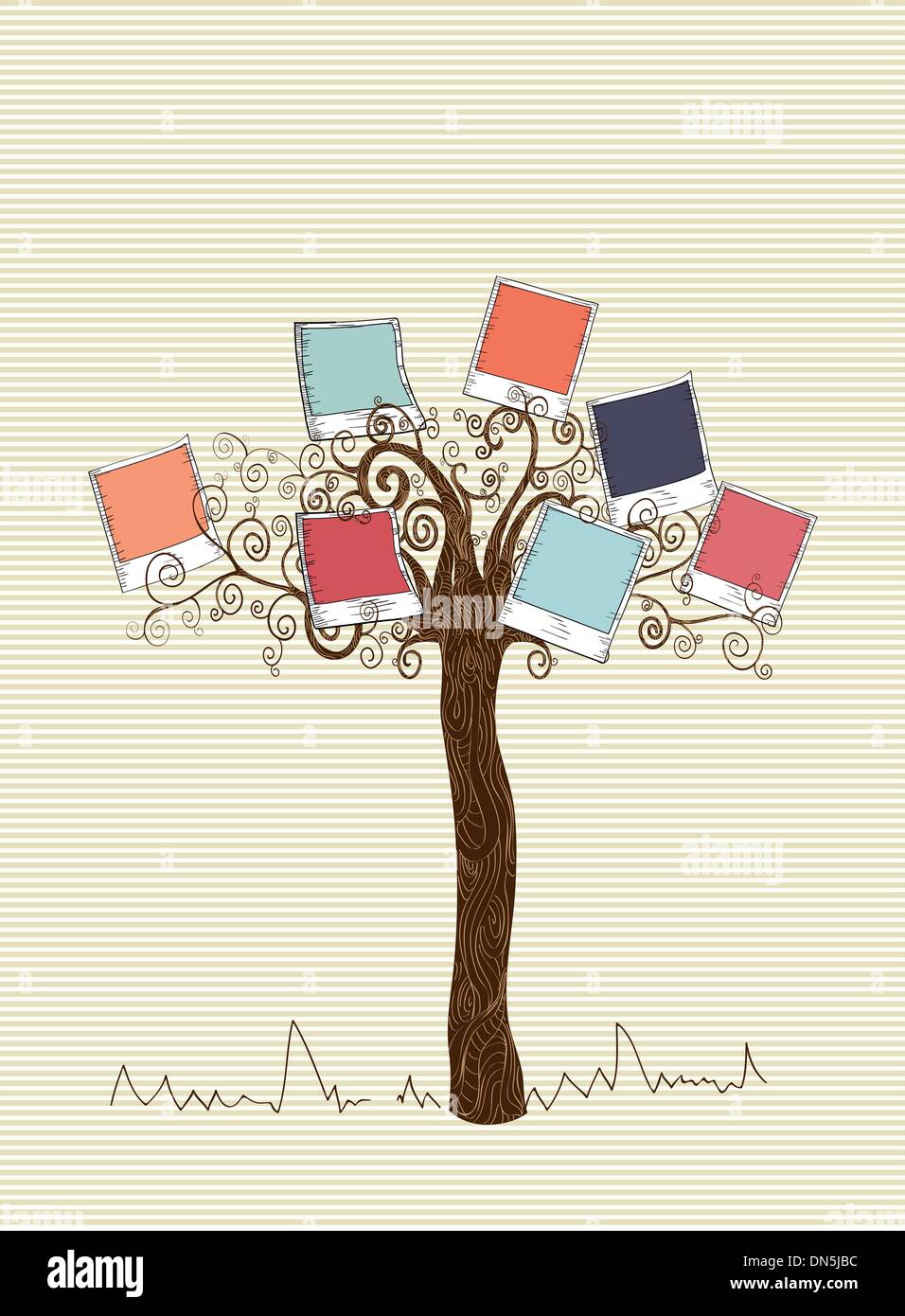 Vintage colors instant photo tree Stock Vector