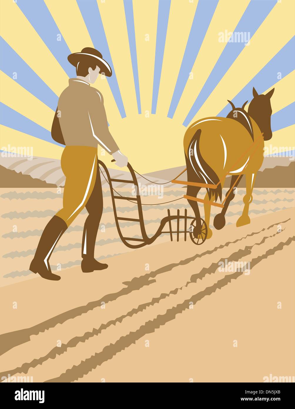 farmer and horse plowing the farm Stock Vector Image & Art - Alamy