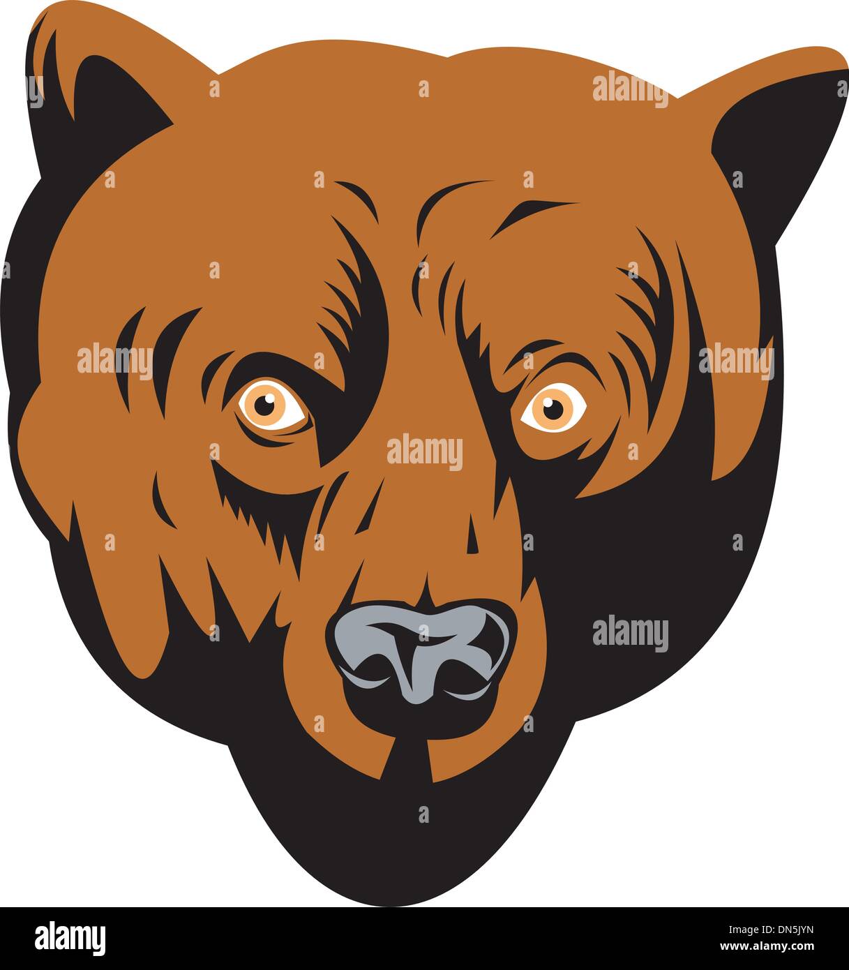 grizzly brown bear head facing front Stock Vector