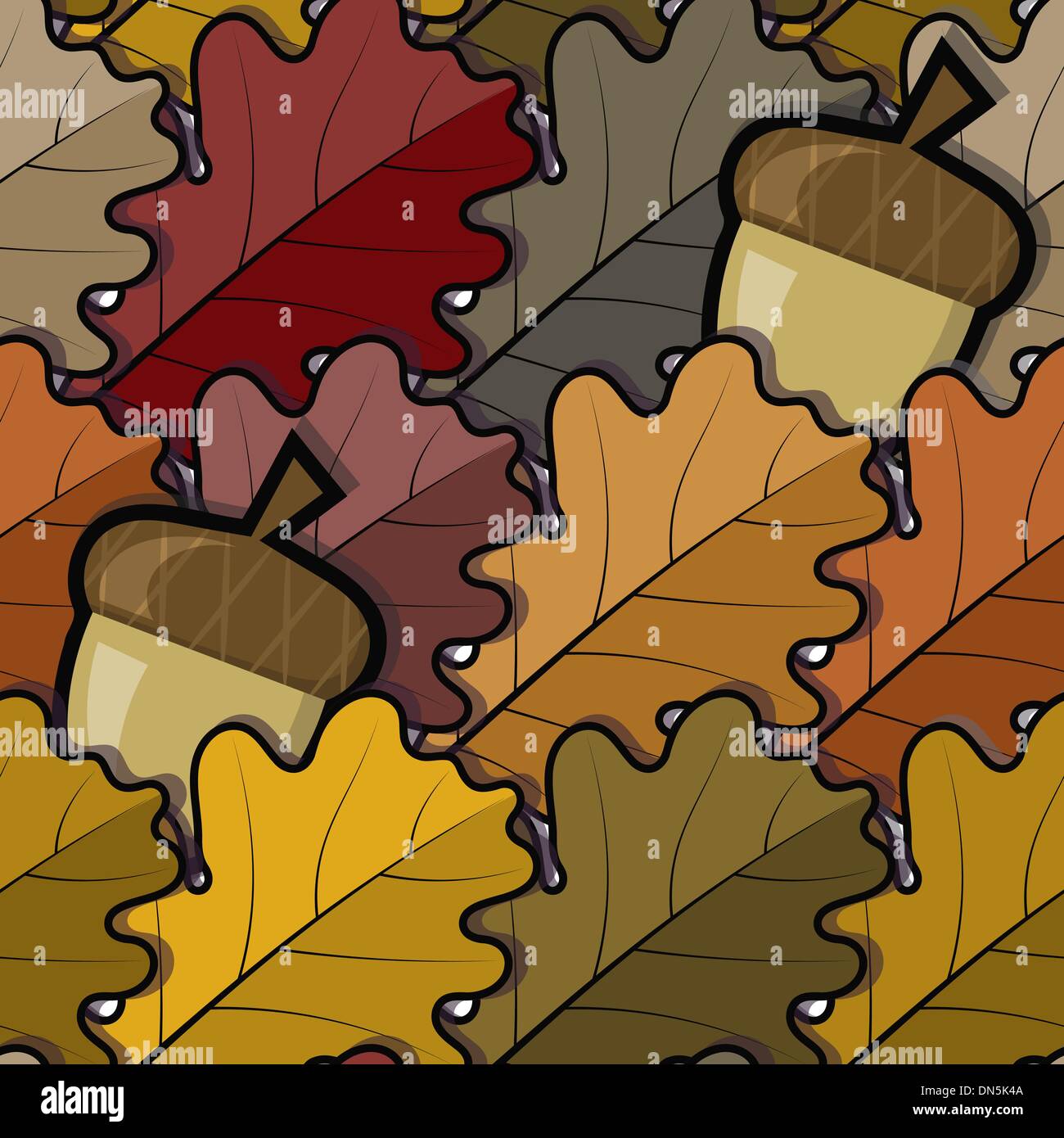 Seamless pattern with oak leaves and acorns Stock Vector