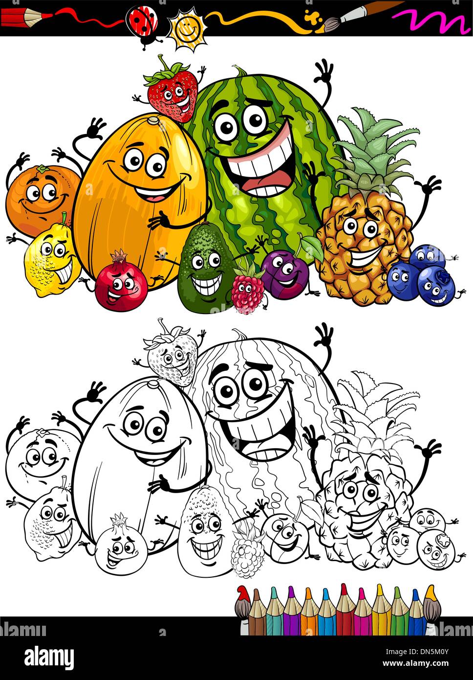 cartoon fruits group for coloring book Stock Vector Image & Art Alamy
