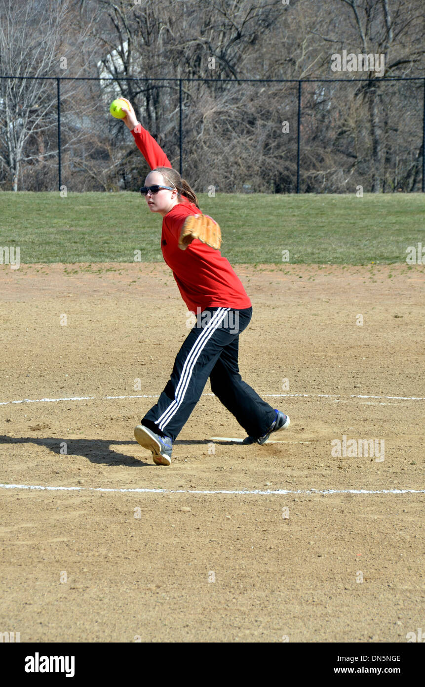 High school softball pitcher Stock Photo Alamy